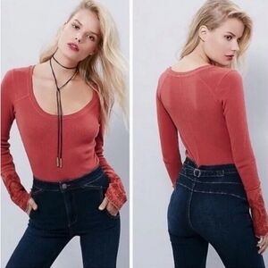 Free People Rust Long Sleeve Top